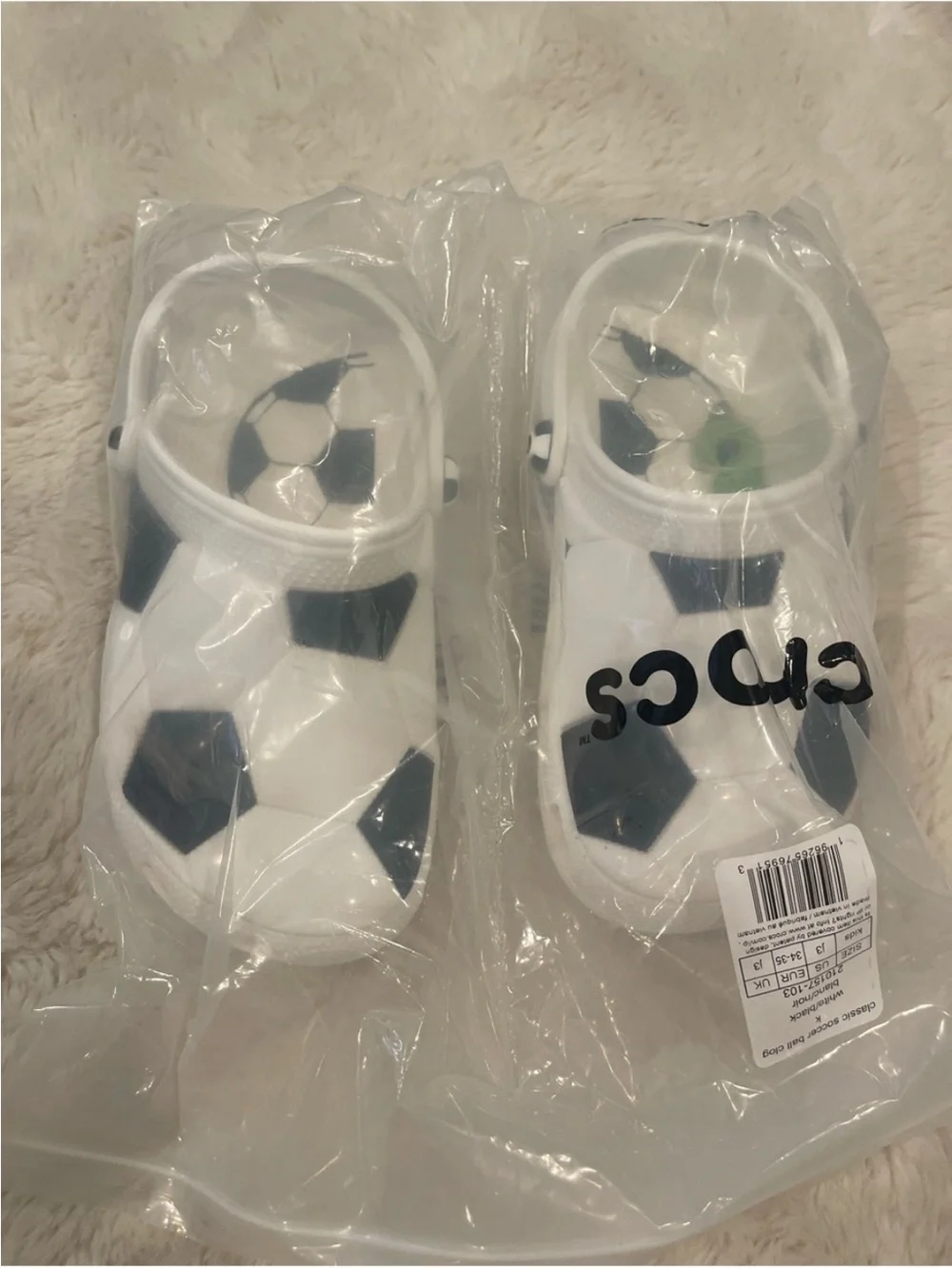 CROCS White & Navy Soccer-Print Kids Clogs
